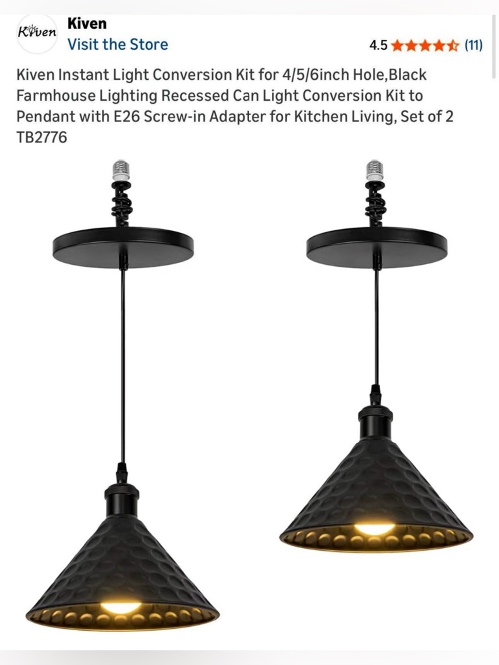 New Farmhouse Black/Gold Pendant Lighting Kit with Adjustable Cord Length Design